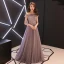 Chic / Belle Lavande Robe De Soirée 2019 Princesse De l'épaule Manches Courtes Appliques En Dentelle Perlage Perle Train De Balayage Volants Dos Nu Robe De Ceremonie