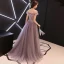 Chic / Belle Lavande Robe De Soirée 2019 Princesse De l'épaule Manches Courtes Appliques En Dentelle Perlage Perle Train De Balayage Volants Dos Nu Robe De Ceremonie