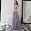 Chic / Belle Lavande Robe De Soirée 2019 Princesse De l'épaule Manches Courtes Appliques En Dentelle Perlage Perle Train De Balayage Volants Dos Nu Robe De Ceremonie