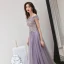 Chic / Belle Lavande Robe De Soirée 2019 Princesse De l'épaule Manches Courtes Appliques En Dentelle Perlage Perle Train De Balayage Volants Dos Nu Robe De Ceremonie