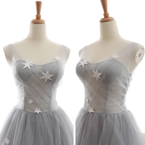 High End Sommer Grau Abendkleider 2023 A Linie Schultern Ärmellos Schmetterling Star Applikationen Spitze Sweep / Pinsel Zug Rüschen Rückenfreies