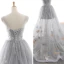 High End Sommer Grau Abendkleider 2023 A Linie Schultern Ärmellos Schmetterling Star Applikationen Spitze Sweep / Pinsel Zug Rüschen Rückenfreies