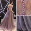 Chic / Belle Lavande Robe De Soirée 2019 Princesse De l'épaule Manches Courtes Appliques En Dentelle Perlage Perle Train De Balayage Volants Dos Nu Robe De Ceremonie