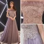 Chic / Belle Lavande Robe De Soirée 2019 Princesse De l'épaule Manches Courtes Appliques En Dentelle Perlage Perle Train De Balayage Volants Dos Nu Robe De Ceremonie