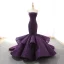 Luxe Bordeaux Tapis rouge Robe De Soirée 2023 Trompette / Sirène Bustier Sans Manches Glitter Appliques En Dentelle Train De Balayage Volants Dos Nu Robe De Ceremonie