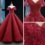 Bäst Röd Bröllopsklänningar 2023 Prinsessa Av Axeln Korta ärm Halterneck Glittriga / Glitter Appliqués Spets Svep Tåg Ruffle