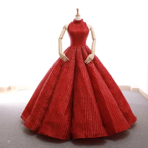 Luksus Rød Dancing Ballkjoler 2023 Ballkjole Høy Hals Uten Ermer Glitter Polyester Lange Buste Ryggløse Formelle Kjoler
