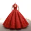 Luxury / Gorgeous Red Dancing Prom Dresses 2023 Ball Gown High Neck Sleeveless Glitter Polyester Floor-Length / Long Ruffle Backless Formal Dresses