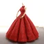 Luxury / Gorgeous Red Dancing Prom Dresses 2023 Ball Gown High Neck Sleeveless Glitter Polyester Floor-Length / Long Ruffle Backless Formal Dresses
