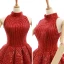 Luxury / Gorgeous Red Dancing Prom Dresses 2023 Ball Gown High Neck Sleeveless Glitter Polyester Floor-Length / Long Ruffle Backless Formal Dresses