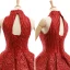 Luxury / Gorgeous Red Dancing Prom Dresses 2023 Ball Gown High Neck Sleeveless Glitter Polyester Floor-Length / Long Ruffle Backless Formal Dresses