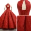 Luxury / Gorgeous Red Dancing Prom Dresses 2023 Ball Gown High Neck Sleeveless Glitter Polyester Floor-Length / Long Ruffle Backless Formal Dresses