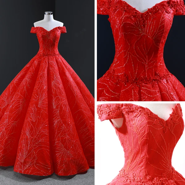 High-end Royal Blue Dancing Prom Dresses 2023 Ball Gown Off-The-Shoulder Short Sleeve Appliques Lace Beading Glitter Tulle Floor-Length / Long Ruffle Backless