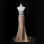 Vintage / Retro Gold Evening Dresses  2018 Trumpet / Mermaid Scoop Neck Sleeveless Appliques Lace Pearl Bow Sash Sweep Train Ruffle Formal Dresses