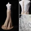 Vintage / Retro Gold Evening Dresses  2018 Trumpet / Mermaid Scoop Neck Sleeveless Appliques Lace Pearl Bow Sash Sweep Train Ruffle Formal Dresses