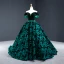 Luxury / Gorgeous Dark Green Suede Evening Dresses  2020 Ball Gown Off-The-Shoulder Short Sleeve Flower Appliques Lace Beading Sash Court Train Ruffle Backless Formal Dresses