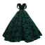 Luxury / Gorgeous Dark Green Suede Evening Dresses  2020 Ball Gown Off-The-Shoulder Short Sleeve Flower Appliques Lace Beading Sash Court Train Ruffle Backless Formal Dresses