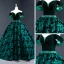 Luxury / Gorgeous Dark Green Suede Evening Dresses  2020 Ball Gown Off-The-Shoulder Short Sleeve Flower Appliques Lace Beading Sash Court Train Ruffle Backless Formal Dresses