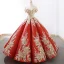 Sparkly Burgundy Sequins Dancing Prom Dresses 2023 Ball Gown Off-The-Shoulder Short Sleeve Appliques Flower Beading Floor-Length / Long Ruffle Backless