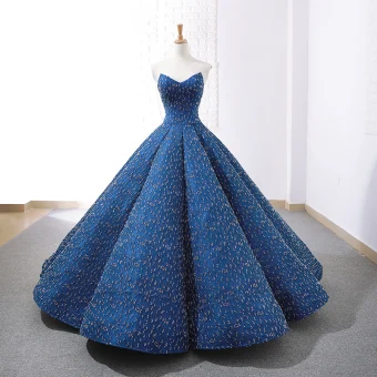 Luxe Bleu Roi Dansant Robe De Bal 2023 Robe Boule Amoureux Sans Manches Perlage Longue Volants Dos Nu Robe De Ceremonie