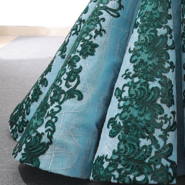 Luxury / Gorgeous Dark Green Red Carpet Evening Dresses 2023 Ball Gown Strapless Sleeveless Appliques Lace Sequins Sweep Train Ruffle Backless Formal Dresses