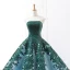 Luxury / Gorgeous Dark Green Red Carpet Evening Dresses  2023 Ball Gown Strapless Sleeveless Appliques Lace Sequins Sweep Train Ruffle Backless Formal Dresses