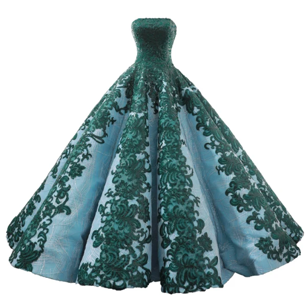 Luxury / Gorgeous Dark Green Red Carpet Evening Dresses 2023 Ball Gown Strapless Sleeveless Appliques Lace Sequins Sweep Train Ruffle Backless Formal Dresses