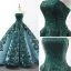 Luxury / Gorgeous Dark Green Red Carpet Evening Dresses  2023 Ball Gown Strapless Sleeveless Appliques Lace Sequins Sweep Train Ruffle Backless Formal Dresses