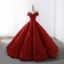 Luxe Rouge Transparentes La Mariée Robe De Mariée 2023 Robe Boule Encolure Dégagée Manches Courtes Appliques Paillettes Train De Balayage Volants