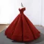 Luxe Rouge Transparentes La Mariée Robe De Mariée 2023 Robe Boule Encolure Dégagée Manches Courtes Appliques Paillettes Train De Balayage Volants