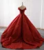 Luxe Rouge Transparentes La Mariée Robe De Mariée 2023 Robe Boule Encolure Dégagée Manches Courtes Appliques Paillettes Train De Balayage Volants