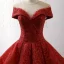 Luxe Rouge Transparentes La Mariée Robe De Mariée 2023 Robe Boule Encolure Dégagée Manches Courtes Appliques Paillettes Train De Balayage Volants