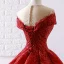 Luxe Rouge Transparentes La Mariée Robe De Mariée 2023 Robe Boule Encolure Dégagée Manches Courtes Appliques Paillettes Train De Balayage Volants
