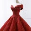Luxe Rouge Transparentes La Mariée Robe De Mariée 2023 Robe Boule Encolure Dégagée Manches Courtes Appliques Paillettes Train De Balayage Volants