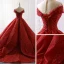 Luxe Rouge Transparentes La Mariée Robe De Mariée 2023 Robe Boule Encolure Dégagée Manches Courtes Appliques Paillettes Train De Balayage Volants