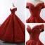 Luxe Rouge Transparentes La Mariée Robe De Mariée 2023 Robe Boule Encolure Dégagée Manches Courtes Appliques Paillettes Train De Balayage Volants