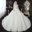 Vintage / Retro Champagne See-through Bridal Wedding Dresses 2020 Ball Gown High Neck Sleeveless Appliques Lace Beading Pearl Chapel Train Ruffle