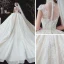 Vintage / Retro Champagne See-through Bridal Wedding Dresses 2020 Ball Gown High Neck Sleeveless Appliques Lace Beading Pearl Chapel Train Ruffle