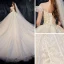 Vintage Champagner Durchsichtige Hochzeits Brautkleider / Hochzeitskleider 2020 Ballkleid Stehkragen Geschwollenes Kurze Ärmel Rückenfreies Glanz Applikationen Spitze Kathedrale Schleppe Rüschen