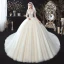 Chic / Beautiful Champagne See-through Corset Wedding Dresses 2020 Ball Gown V-Neck 1/2 Sleeves Backless Appliques Flower Beading Chapel Train