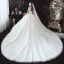 Chic / Beautiful Champagne See-through Corset Wedding Dresses 2020 Ball Gown V-Neck 1/2 Sleeves Backless Appliques Flower Beading Chapel Train