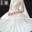 Chic / Beautiful Champagne See-through Corset Wedding Dresses 2020 Ball Gown V-Neck 1/2 Sleeves Backless Appliques Flower Beading Chapel Train