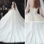 Chic / Beautiful Champagne See-through Corset Wedding Dresses 2020 Ball Gown V-Neck 1/2 Sleeves Backless Appliques Flower Beading Chapel Train