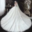 Romantisch Ivory / Creme Hochzeits Brautkleider / Hochzeitskleider 2020 Ballkleid Durchsichtige Rundhalsausschnitt Kurze Ärmel Rückenfreies Applikationen Spitze Perlenstickerei Quaste Kathedrale Schleppe Fallende Rüsche