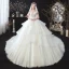 Romantisch Ivory / Creme Hochzeits Brautkleider / Hochzeitskleider 2020 Ballkleid Durchsichtige Rundhalsausschnitt Kurze Ärmel Rückenfreies Applikationen Spitze Perlenstickerei Quaste Kathedrale Schleppe Fallende Rüsche