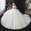 Romantisch Ivory / Creme Hochzeits Brautkleider / Hochzeitskleider 2020 Ballkleid Durchsichtige Rundhalsausschnitt Kurze Ärmel Rückenfreies Applikationen Spitze Perlenstickerei Quaste Kathedrale Schleppe Fallende Rüsche