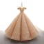 Luxe Doré Dansant Robe De Bal 2023 Robe Boule De l'épaule Transparentes Col v profond Manches Courtes Appliques En Dentelle Paillettes Longue Volants Dos Nu