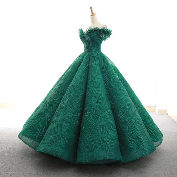 Luxe Doré Dansant Robe De Bal 2023 Robe Boule De l'épaule Transparentes Col v profond Manches Courtes Appliques En Dentelle Paillettes Longue Volants Dos Nu