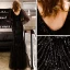Elegant Black Evening Dresses  2019 Trumpet / Mermaid V-Neck 1/2 Sleeves Glitter Sequins Floor-Length / Long Backless Formal Dresses