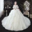 Style Victorien Ivoire Transparentes La Mariée Robe De Mariée 2020 V-Cou Robe Boule Gonflée 1/2 Manches Dos Nu Appliques En Dentelle Perlage Cathedral Train Volants